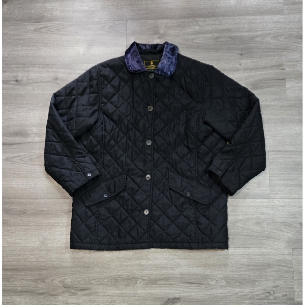 VTG Lauren Ralph Lauren Jacket Womens Size Large Quilted Button Up Velvet Collar